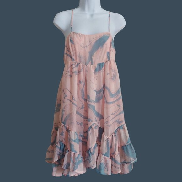 Storia Watercolor Feminine Girly Babydoll Ruffle Tiered Soft Girl Mini Dress L - Picture 2 of 14